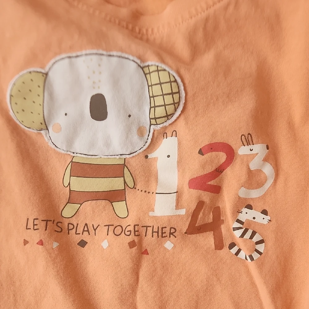 Orange Graphic Peplum Long Sleeves Tee With Number Design Pants